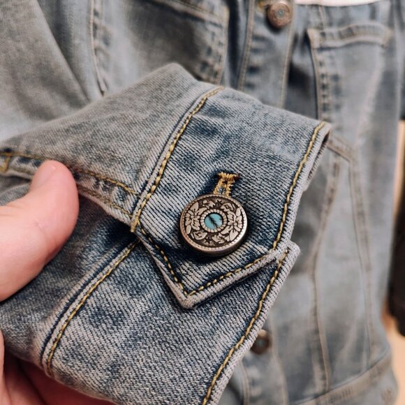 LUISA SPAGNOLI Denim Jacket With Popping Elastic Collar - Picture 4 of 7